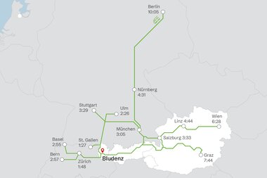 Die wichtigsten Bahnverbindungen nach Bludenz | © Alpenregion Bludenz Tourismus GmbH