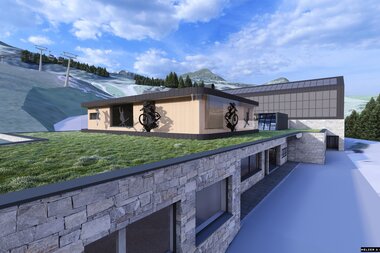 Das Gebäude der Talstation der Loischkopfbahn in Bürserberg mit einem begrünten Dach. | © Melzer & Hopfner Ingenieurgesellschaft